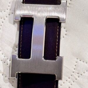 Men's Brown Leather Belt with Silver Buckle